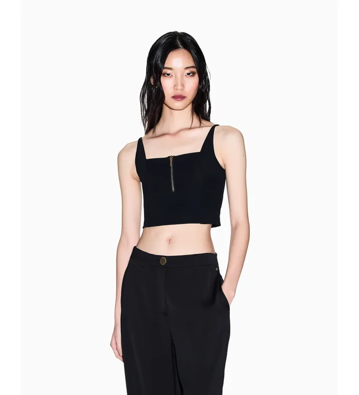 A|X Armani Exchange para mujer. XW002057AF21295UC001 Top con cremallera negro (L), Casual, Poliamida, Sin mangas / Tirantes
