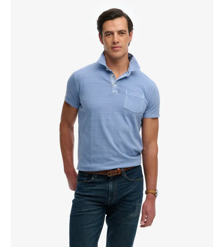Superdry para hombre. M1110486A Polo Classic Cotton Linen azul (L), Casual, Algodón, Manga corta