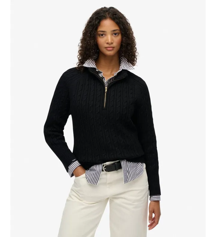 Superdry para mujer. W6110687A Jersey Brushed Cable negro (XL), Casual, Poliéster, Manga larga