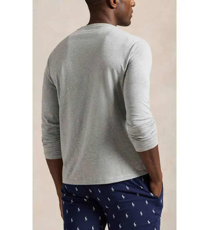 Polo Ralph Lauren para hombre. 714844759003 Camiseta de dormir de punto de algodón gris (L), Homewear, Manga larga