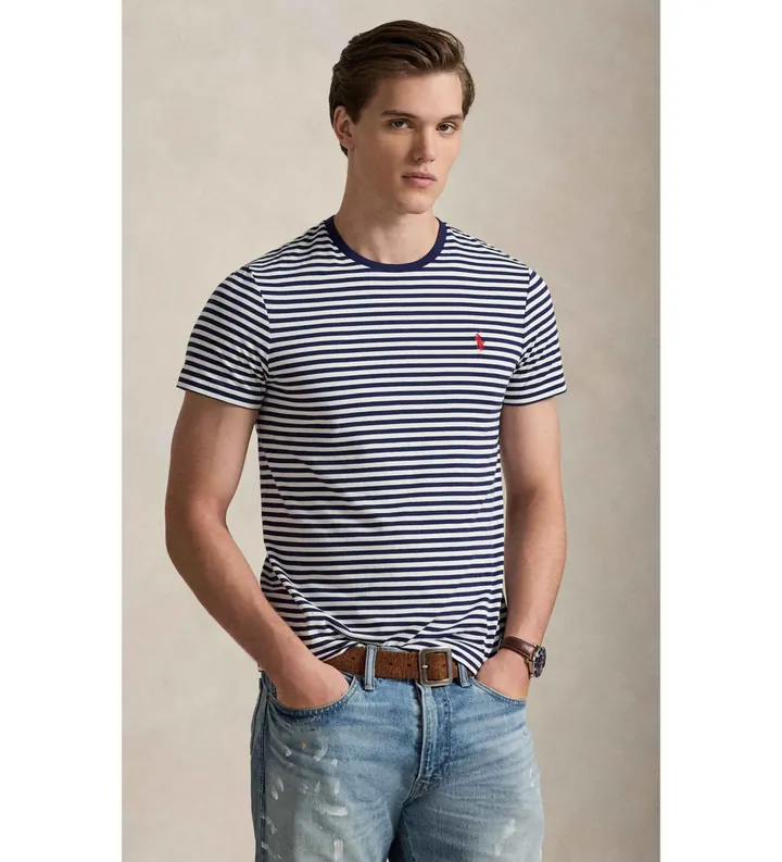 Polo Ralph Lauren para hombre. 710956828502 Camiseta de punto Custom Slim Fit marino (L), Casual, Algodón, Manga corta