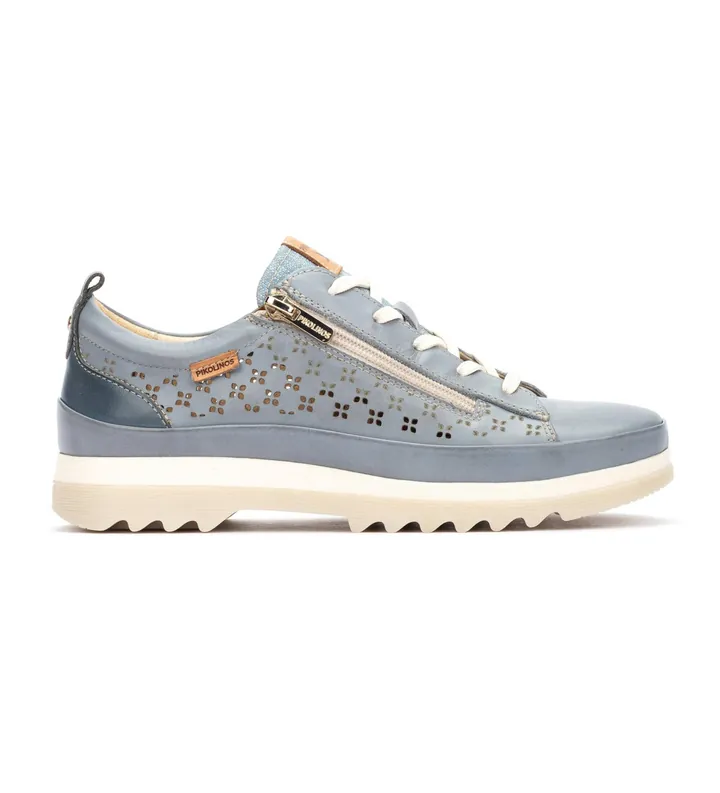 Pikolinos para mujer. W3W-6841C1 Zapatillas de piel Vigo azul (36), 3 a 5cm, Cordones, Cremallera, Casual