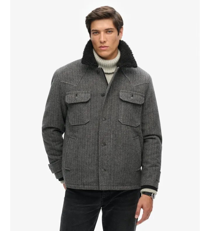 Superdry para hombre. M5011972A Chaqueta Merchant Wool Chore gris (M), Casual, Lana