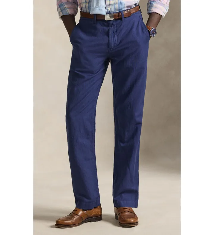 Polo Ralph Lauren para hombre. 710A13235006 Pantalón de algodón y lino Classic Fit marino (30/34), Casual