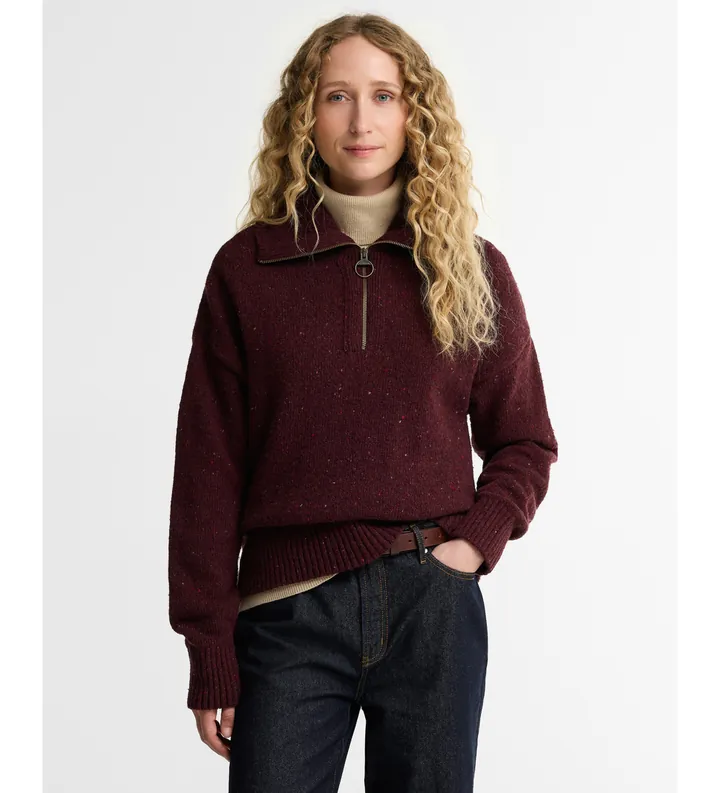 Barbour para mujer. LKN1579 Jersey Lavensdale Half Zip Fleck burdeos (M), Casual, Lana, Manga larga