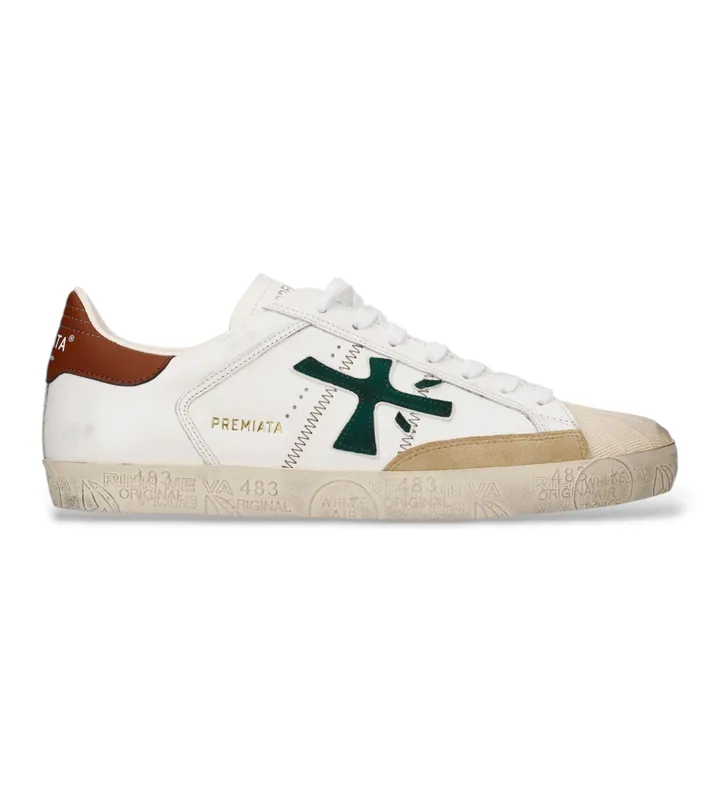 Premiata para hombre. STEVEN Zapatillas de Piel Steven blanco (40), Plano, Cordones, Casual