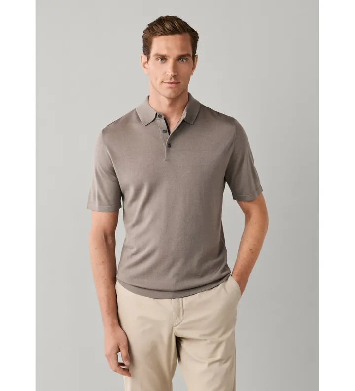 Hackett London para hombre. HM7000207 Polo mezcla lana merino y seda fit clásico beige (L), Casual, Manga corta