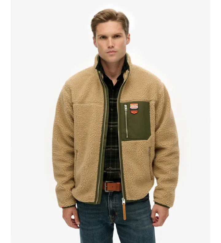 Superdry para hombre. M2014141A Forro polar Vintage Retro Full marrón (L), Casual, Poliéster