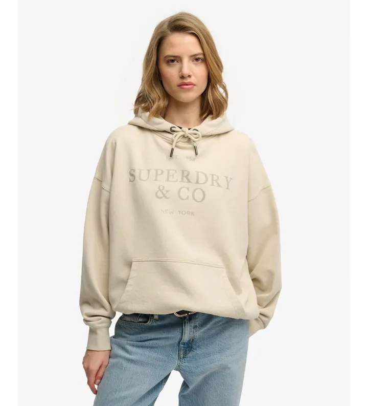 Superdry para mujer. W2012691A Sudadera con capucha Luxe Casual Relaxed beige (L), Algodón