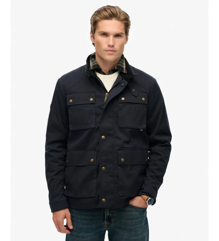 Superdry para hombre. M5012190A Chaqueta Merchant WAX Racer marino (L), Casual, Algodón