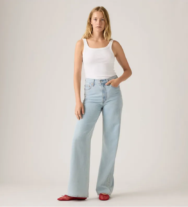 Levi's para mujer. A6081-0079 Jeans De Pierna Ancha Ribcage azul (26/32), Casual, Algodón, Denim