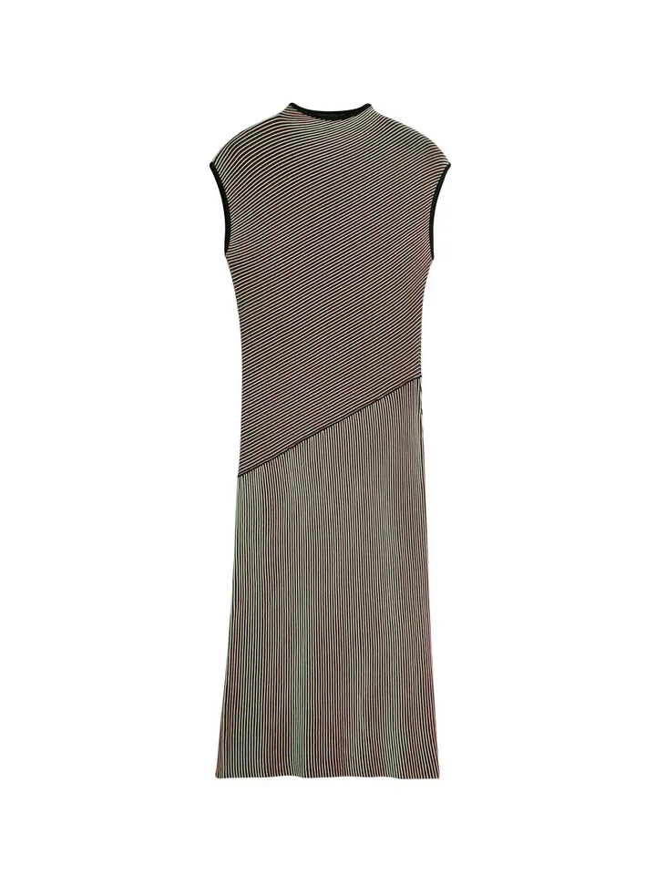 Desigual Vestido de punto verde claro / burdeos / negro