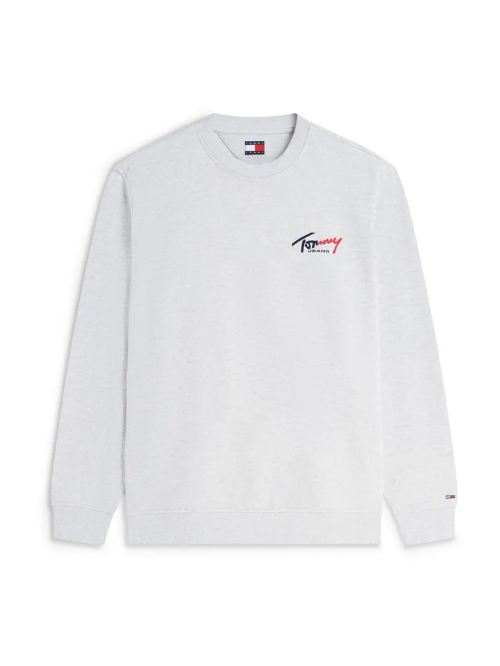 Tommy Jeans Sudadera 'Signature Logo Sueded' navy / gris moteado / rojo