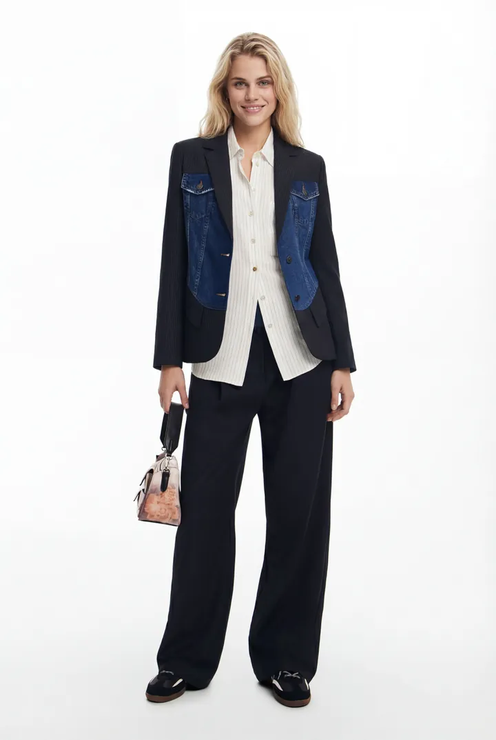 Desigual, Blazer híbrida trucker, Azul, 36