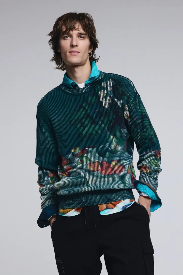 Desigual, Jersey bodegón textura, Hombre, Algodon, Azul, L