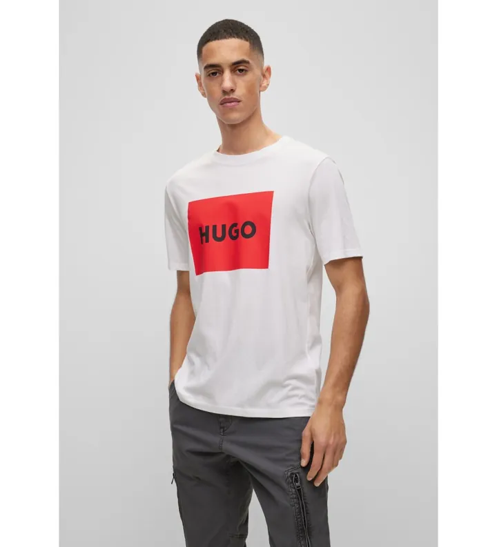 HUGO para hombre. 50467952 Camiseta Dulive blanco (L), Casual, Algodón, Manga corta, Sostenible