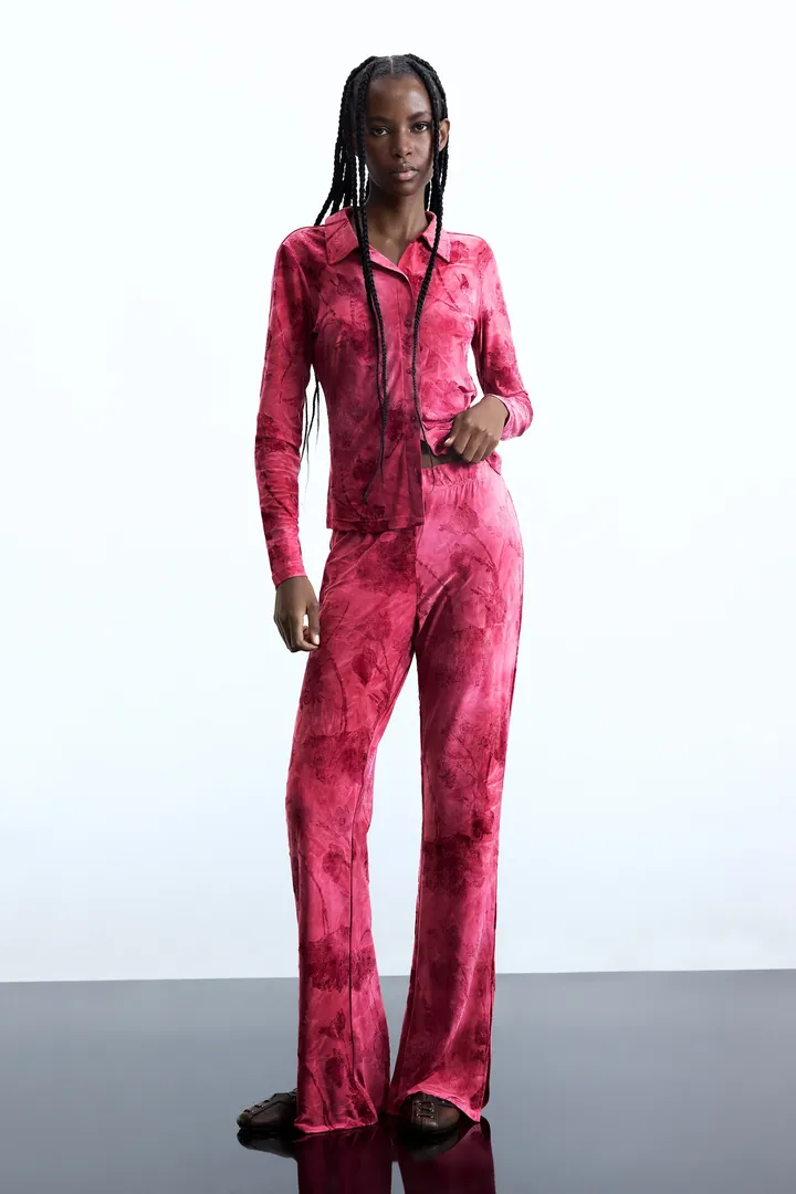 Desigual, Pantalón flocado, Mujer, Poliester, Rojo, L