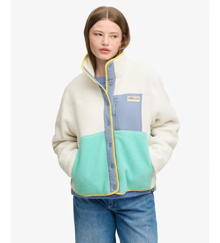 Superdry para mujer. W5012074A Forro polar Colour Block blanco roto (L), Casual, Poliéster Reciclado