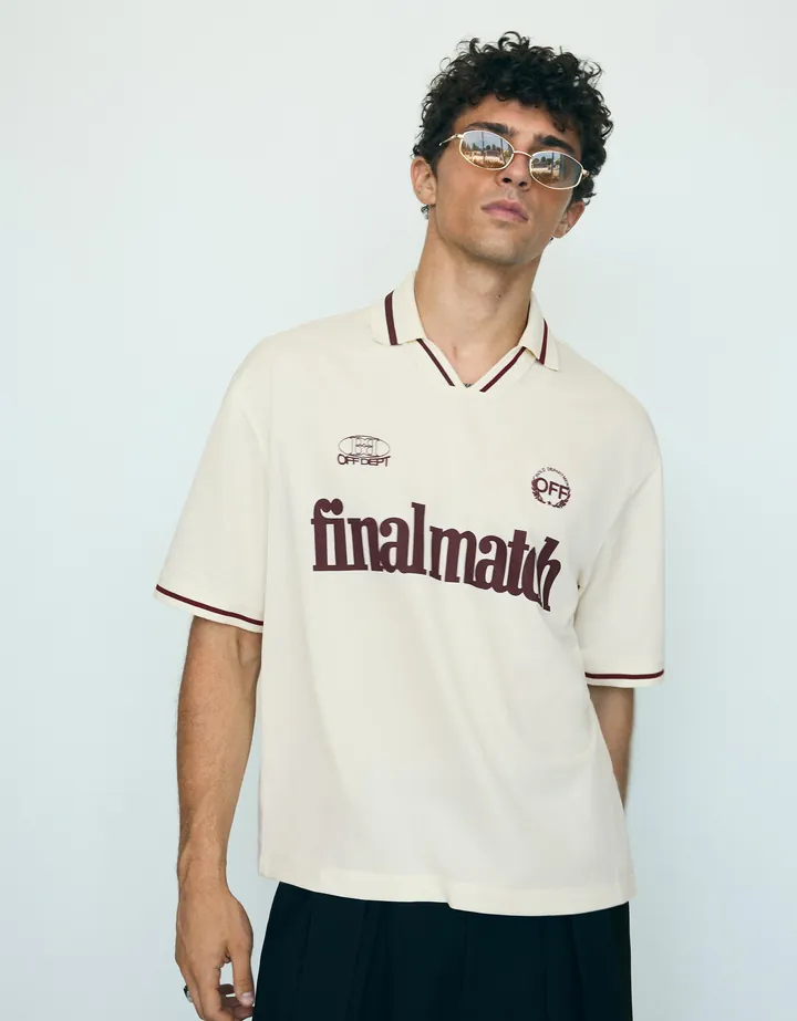 Bershka Polo Mesh Print Hombre L Crudo