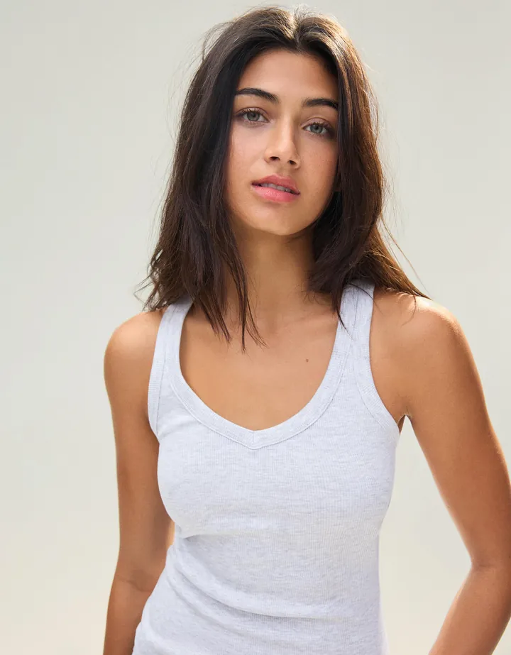 Bershka Camiseta Tirantes Cuello Pico Mujer L Gris