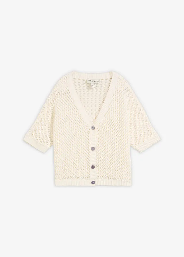 Chaqueta de punto ajour con contenido de lino