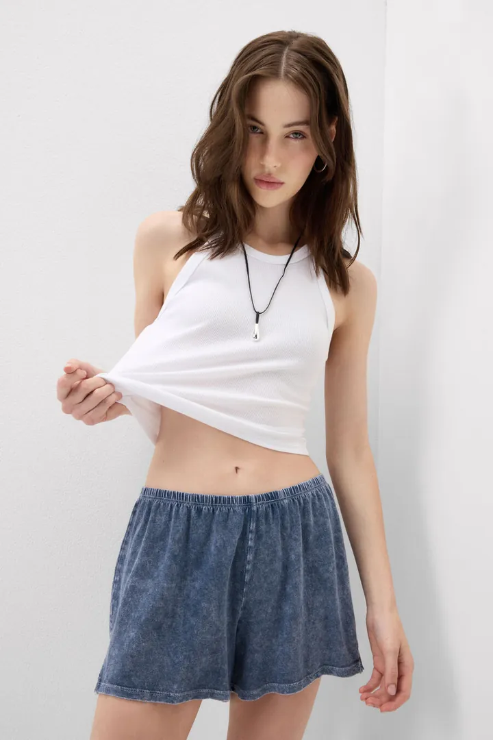 Intimissimi Shorts Algodón y Encaje Denim Romance Mujer Azul Tamaño L