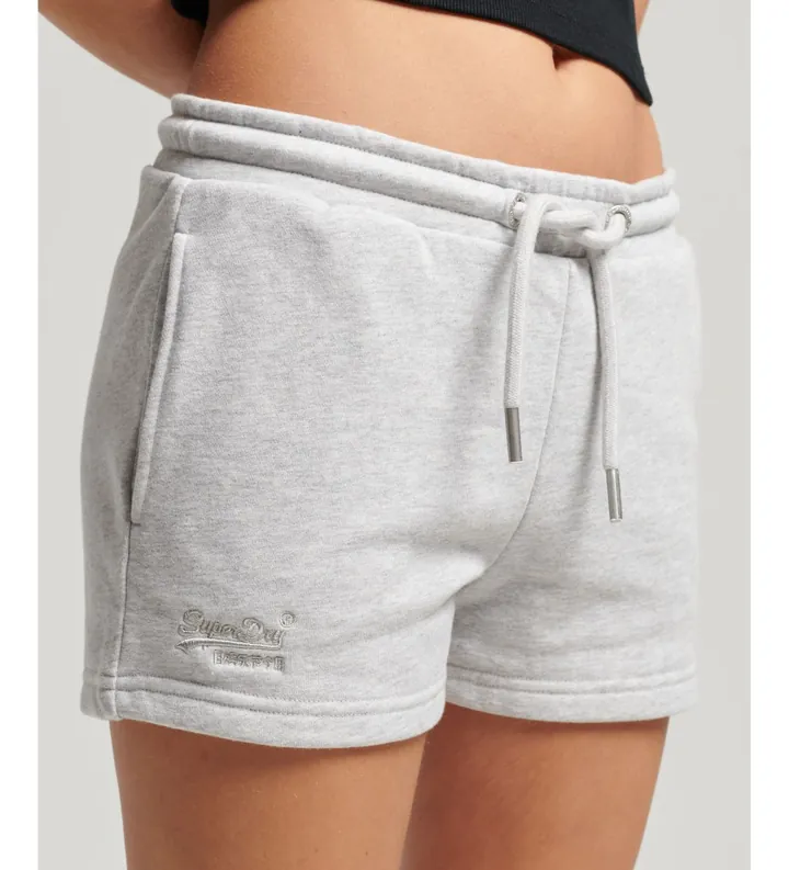 Superdry para mujer. W7110388A Pantalones cortos de punto con el logotipo Vintage bordado gris (L), Casual, Algodón, Sostenible