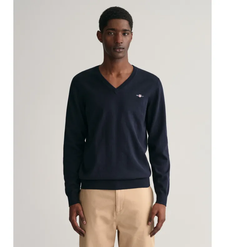 Gant para hombre. 8030562 Jersey de cuello de pico y algodón clásico marino (5XL), Casual, Manga larga
