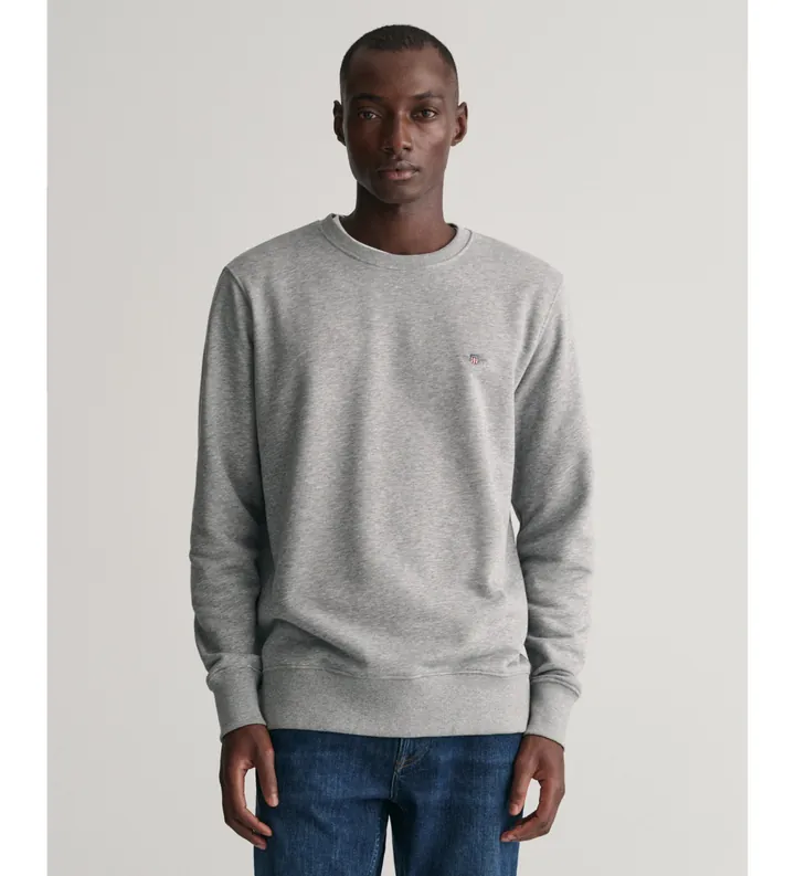 Gant para hombre. 2006065 Sudadera Shield de cuello redondo gris (5XL), Casual, Algodón, Manga larga