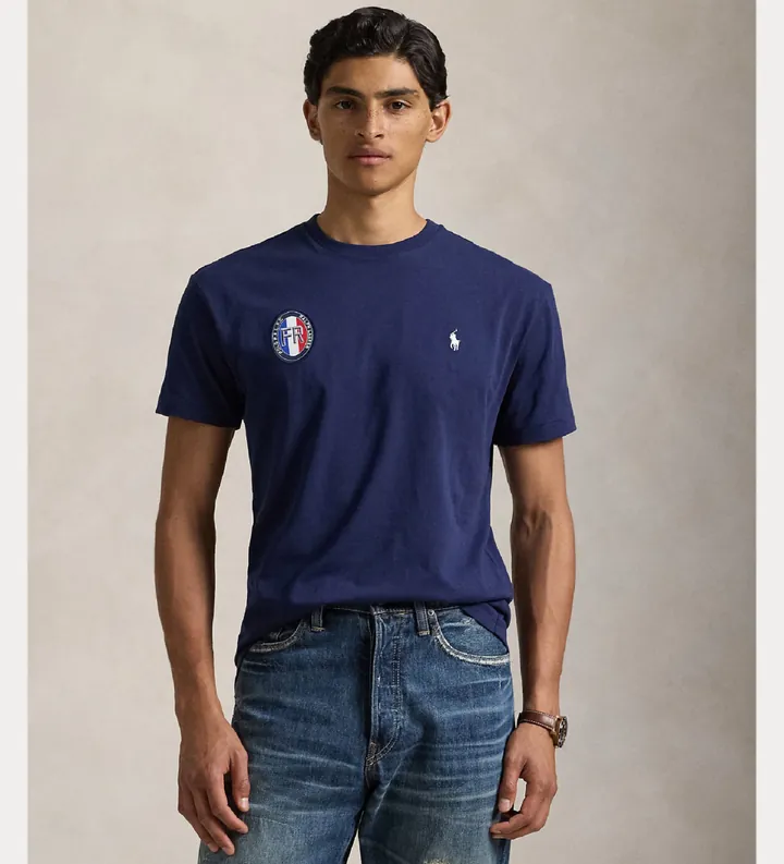 Polo Ralph Lauren para hombre. 710944674001 Camiseta Classic Fit Francia azul (M), Casual, Algodón, Manga corta