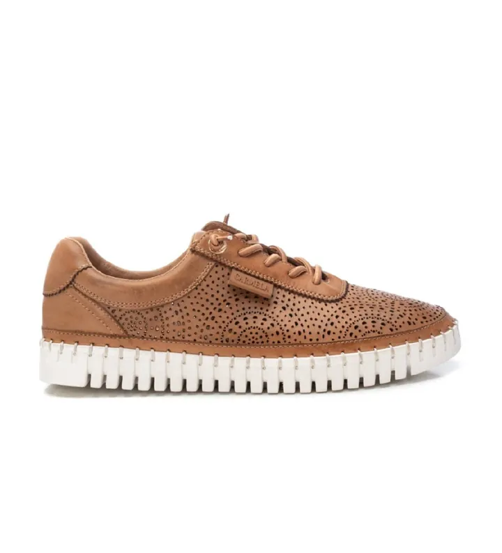 Carmela para mujer. 16232704-CAMEL Zapatillas de piel 162327 marrón (36), Plano, Cordones, Casual