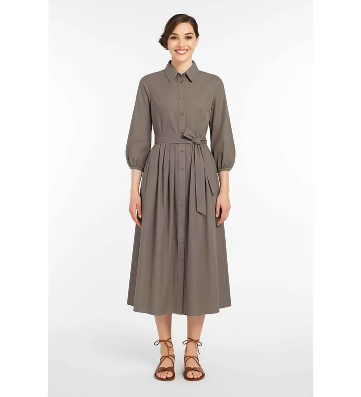 Weekend Max Mara para mujer. 2515221042600 Vestido camisero Catone marrón (38), Casual, Algodón, Manga larga