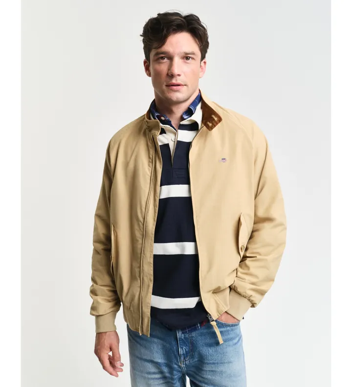 Gant para hombre. 7006484 Cazadora Harrington de algodón beige (L), Casual, Sostenible