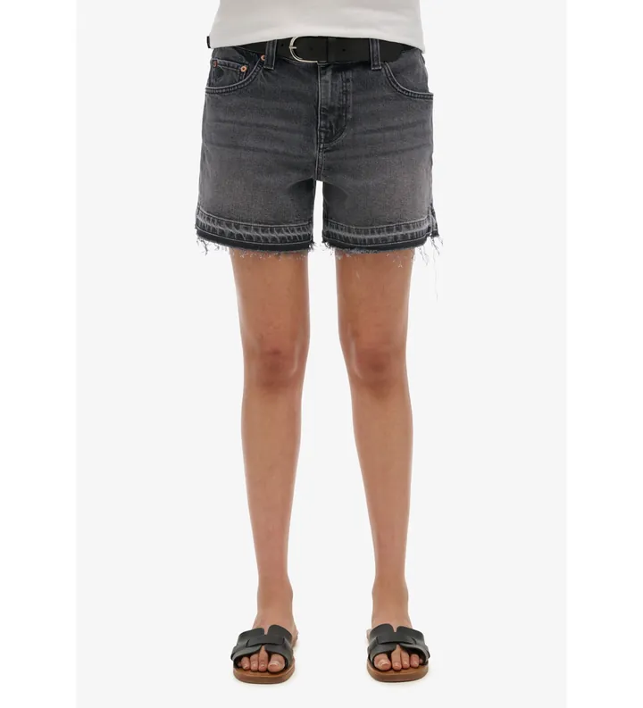 Superdry para mujer. W7110449A Pantalón corto de talle medio negro (26), Casual, Algodón, Denim