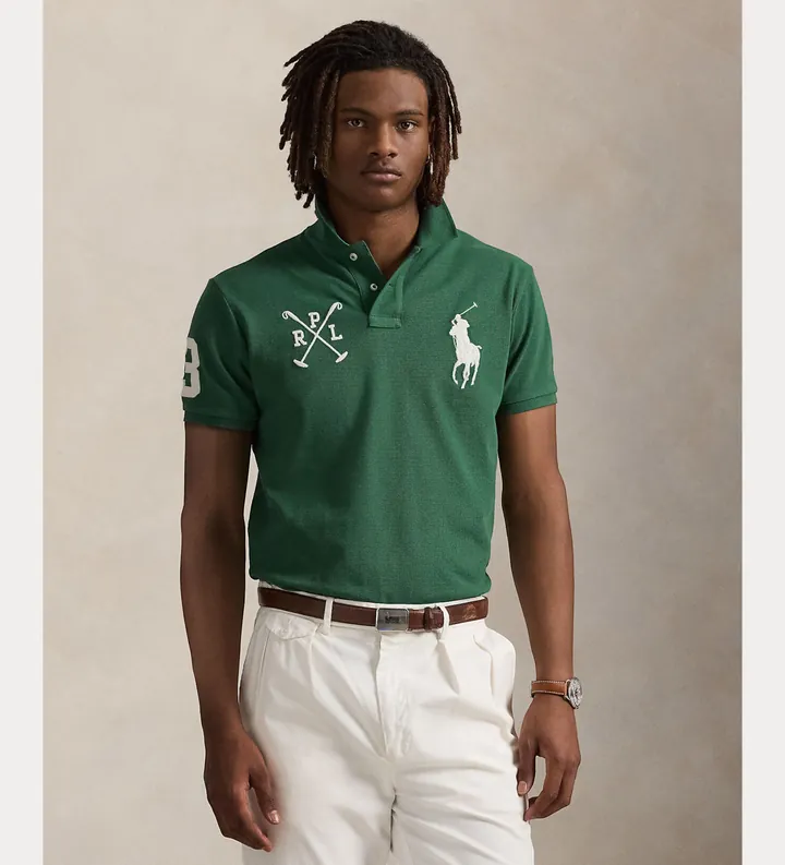 Polo Ralph Lauren para hombre. 710978082001 Polo Custom Slim Fit con Big Pony verde (S), Casual, Algodón, Manga corta