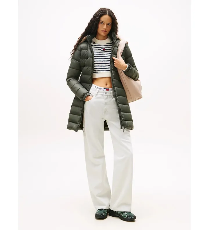Tommy Jeans para mujer. DW0DW18864 Abrigo acolchado de plumón brillante verde (S), Casual, Nylon