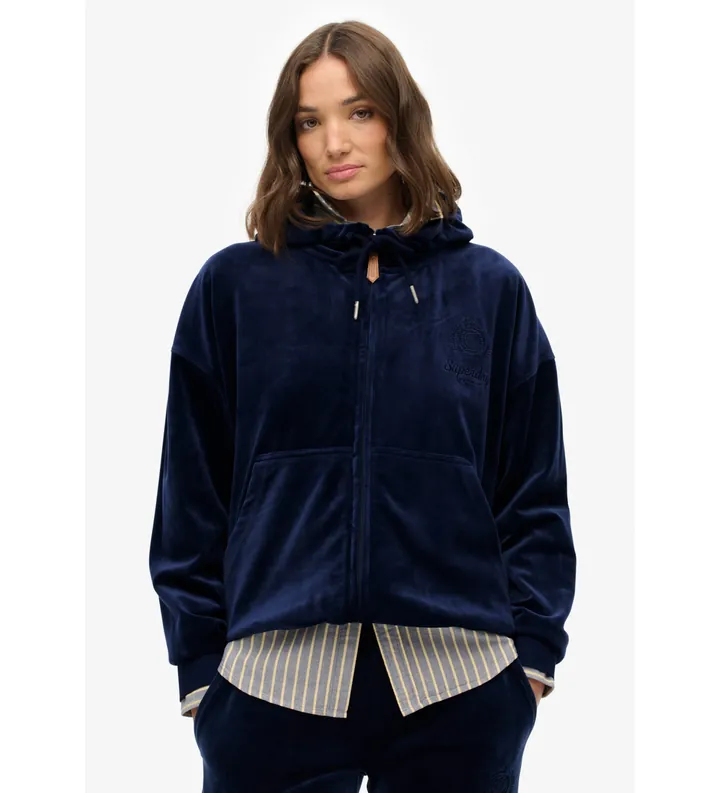 Superdry para mujer. W2012544A Sudadera Country Club Velour marino (L), Casual, Poliéster