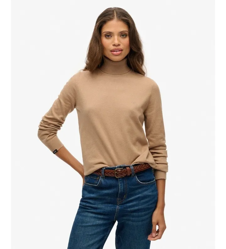 Superdry para mujer. W6110645A Jersey Clásico con cuello tortuga marrón (L), Casual, Sintético, Poliéster, Manga larga, Taupe