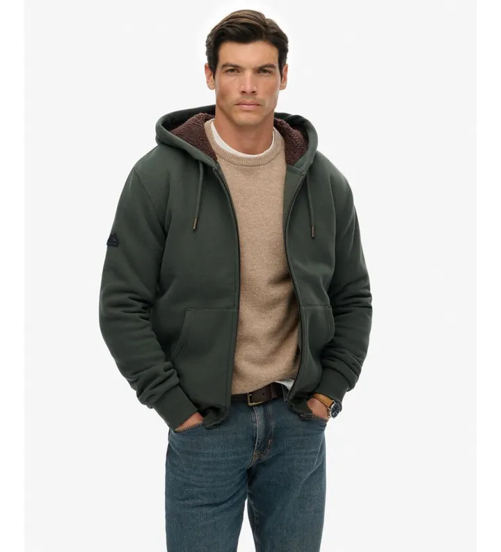 Superdry para hombre. M2014502A Sudadera Borg Lined verde (M), Casual, Algodón
