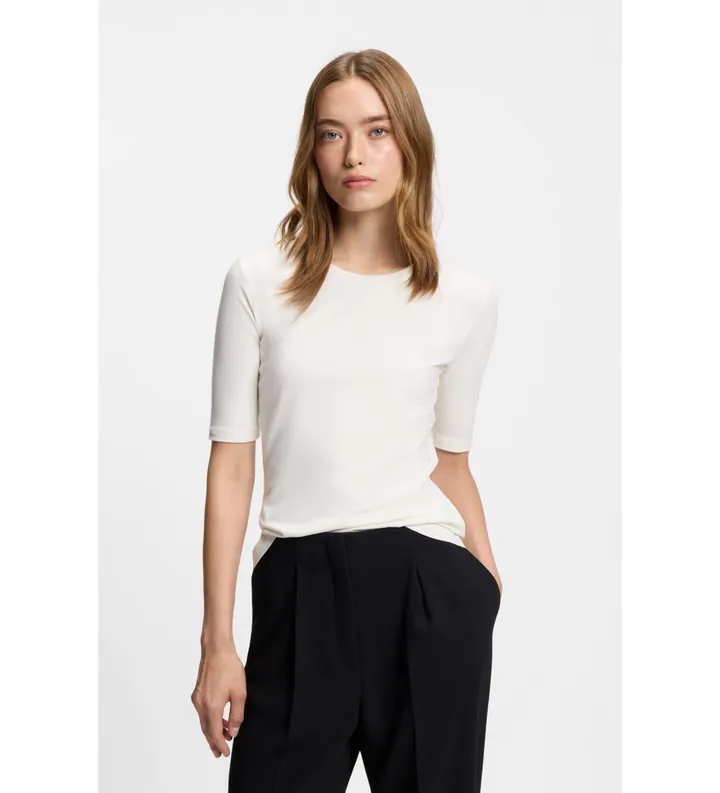 HUGO para mujer. 50515019 Camiseta Darnelia blanco roto (L), Casual, Poliéster, Manga corta