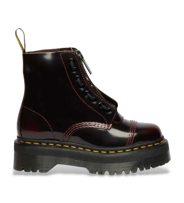 Dr Martens para mujer. 25233600 Botas de piel Sinclair Arcadia rojo cereza (36), Plano, Cordones, Casual, Granate