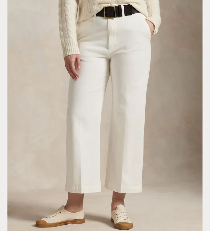 Polo Ralph Lauren para mujer. 211873988002 Pantalón chino de pernera ancha blanco (34), Casual, Algodón