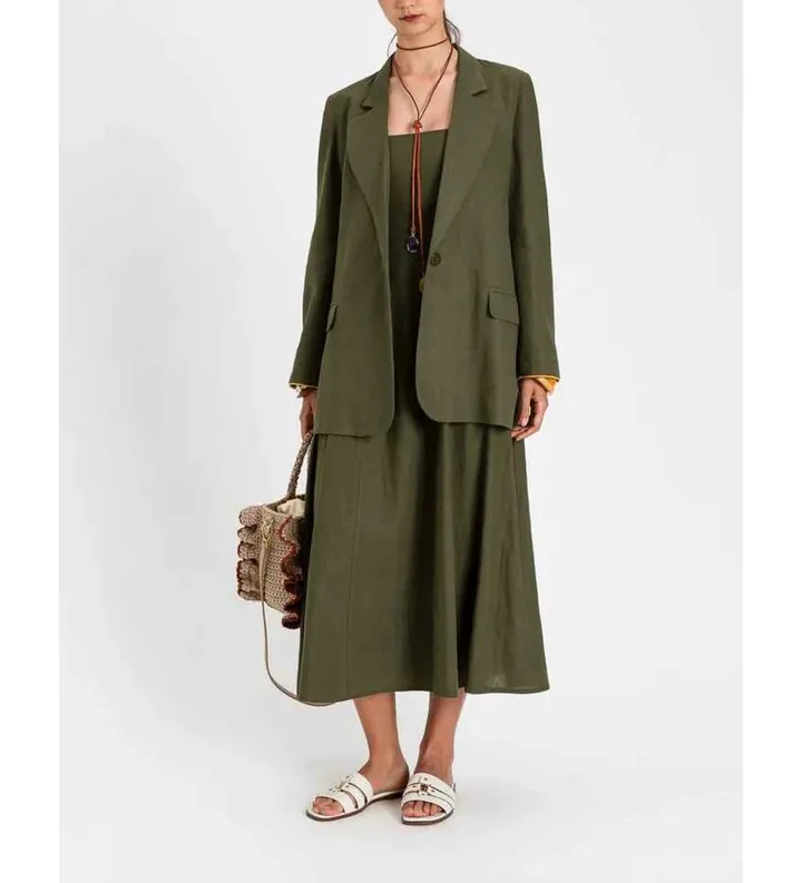 Twinset para mujer. 261TF2020 Blazer de lino verde (40), Casual, Manga larga