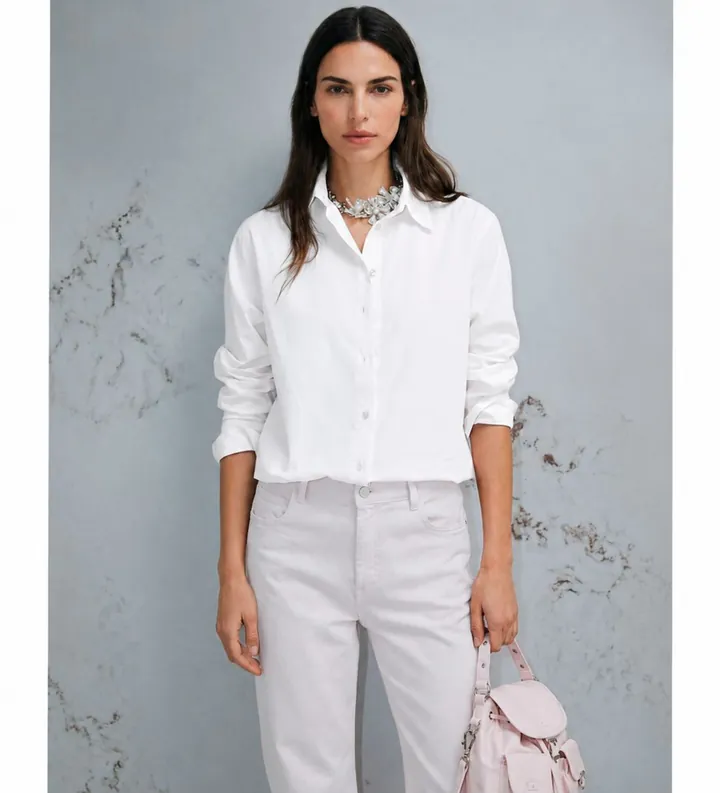 Marella para mujer. 2613191015200 Camisa de popelina ligera blanco (38), Casual, Algodón, Manga larga
