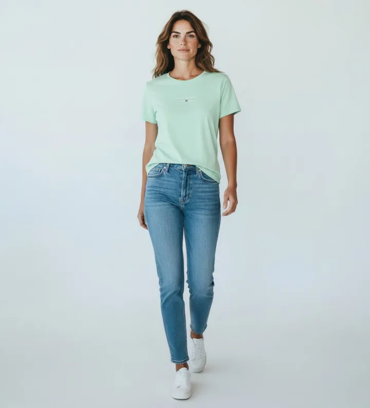 Tommy Hilfiger para mujer. MW0MW42363 Camiseta Brand Love verde (L), Casual, Algodón, Manga corta