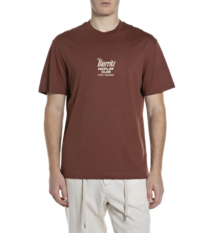 Replay para hombre. M3374.000.23608P Camiseta estampado cóctel chocolate (L), Marrón, Casual, Algodón, Manga corta