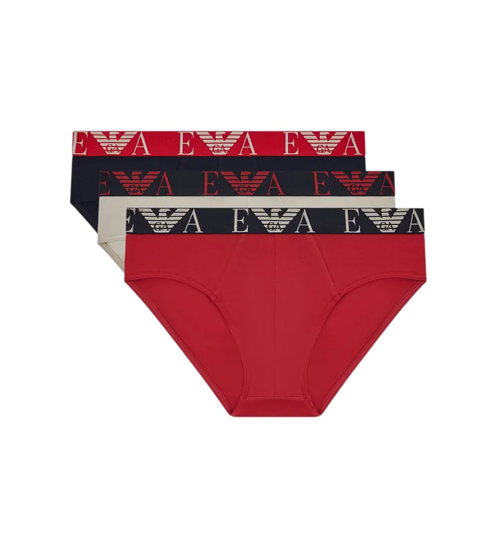 Emporio Armani para hombre. EM000258_AF20668 Set 3 Slips Prest rojo, taupe, marino (S), Homewear, Algodón