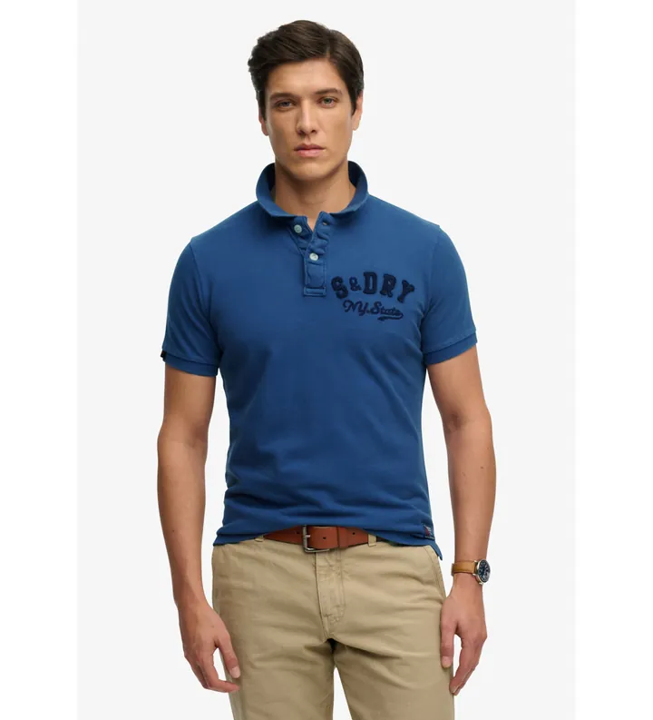 Superdry para hombre. M1110471A Polo Vintage Athletic azul (L), Casual, Algodón, Manga corta