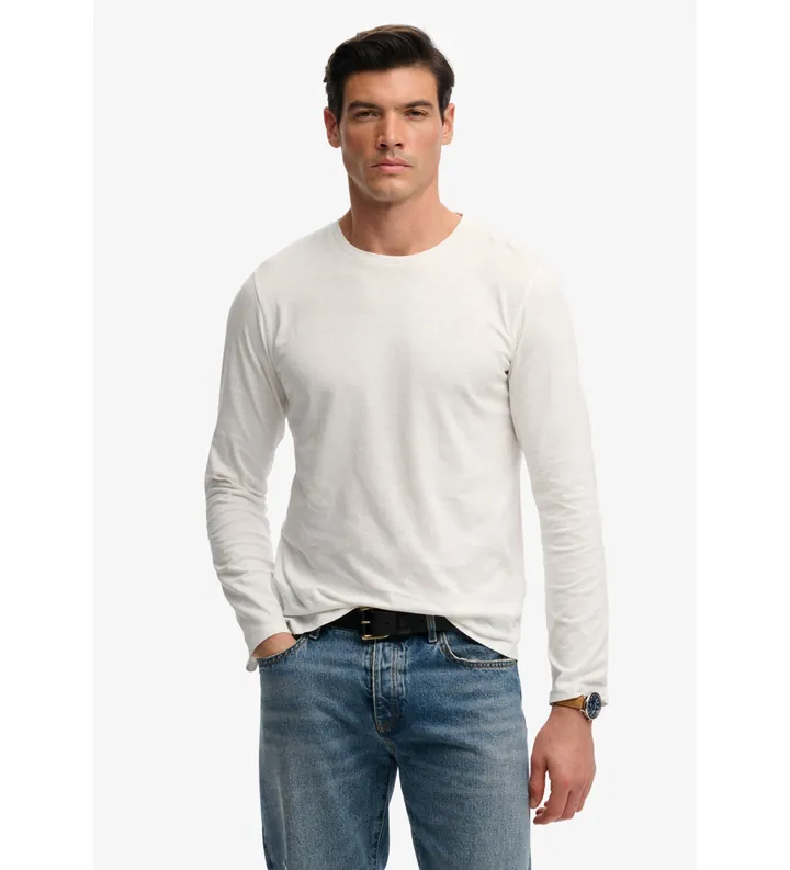 Superdry para hombre. M6010955A Camiseta Classic blanco (L), Casual, Algodón, Manga larga