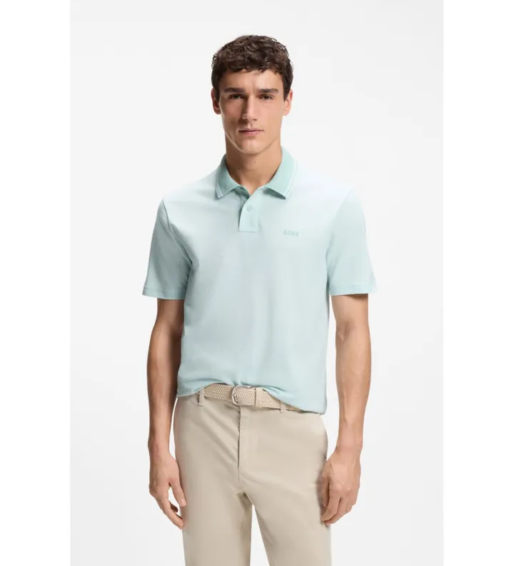 BOSS para hombre. 50507814 Polo Piqué de algodón con logo estampado turquesa (3XL), Casual, Manga corta